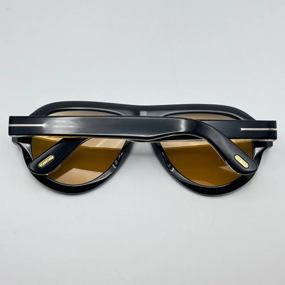 Tom Ford Sunglasses Icon FT1225 01E Black Pilot Frame Amber Lens 59-16-145 New